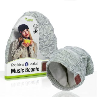 Sharon Music Beanie Bluetooth Kopfh&ouml;rer-M&uuml;tze mit zartem Zopfmuster | Grau meliert WD67230
